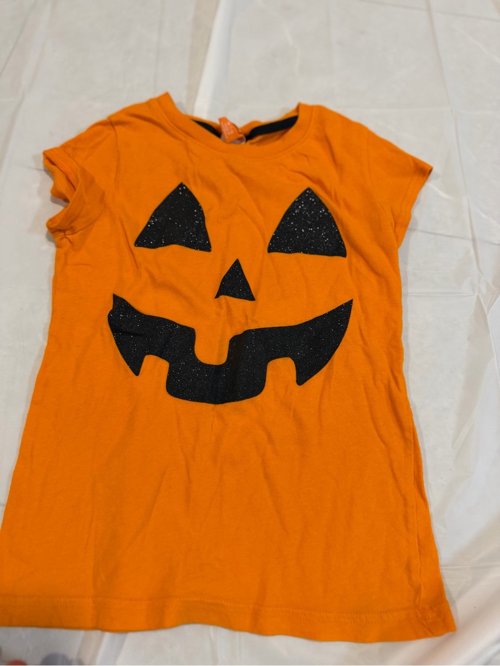 Target Orange Short Sleeve Tee with Black Glitter Jack-O'-Lantern Face